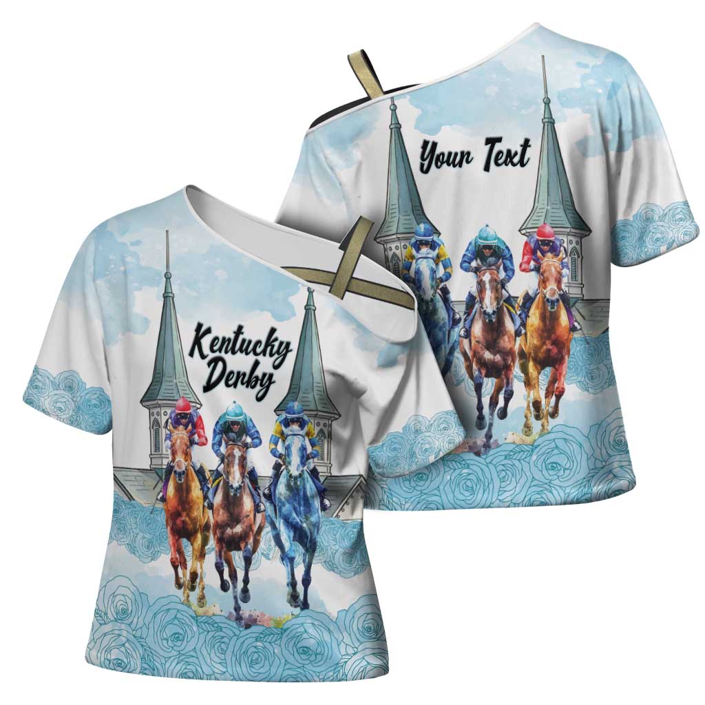 Kentucky Horse Racing Personalized Cross Shoulder Shirt Churchill Downs Roses Pastel Blue