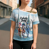 Kentucky Horse Racing Personalized Cross Shoulder Shirt Churchill Downs Roses Pastel Blue