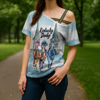 Kentucky Horse Racing Personalized Cross Shoulder Shirt Churchill Downs Roses Pastel Blue