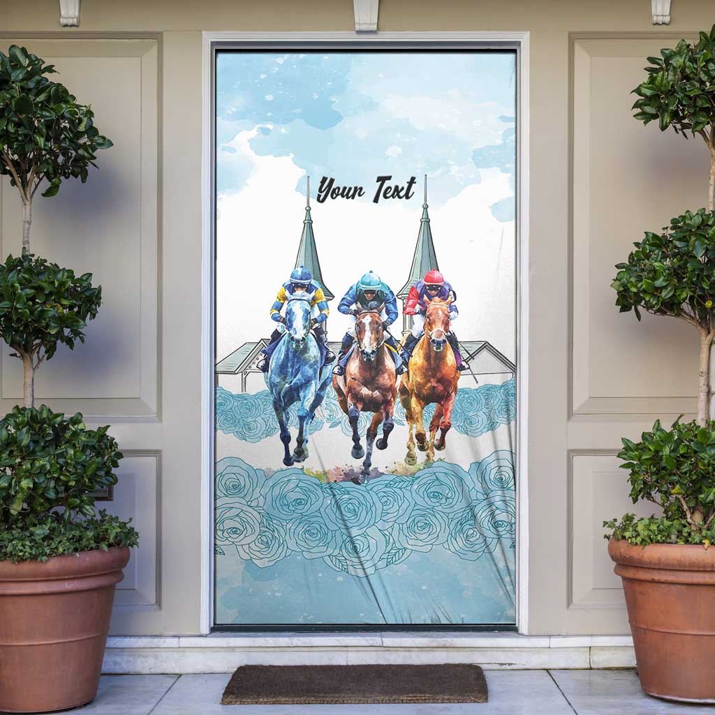 Kentucky Horse Racing Personalized Door Cover Churchill Downs Roses Pastel Blue