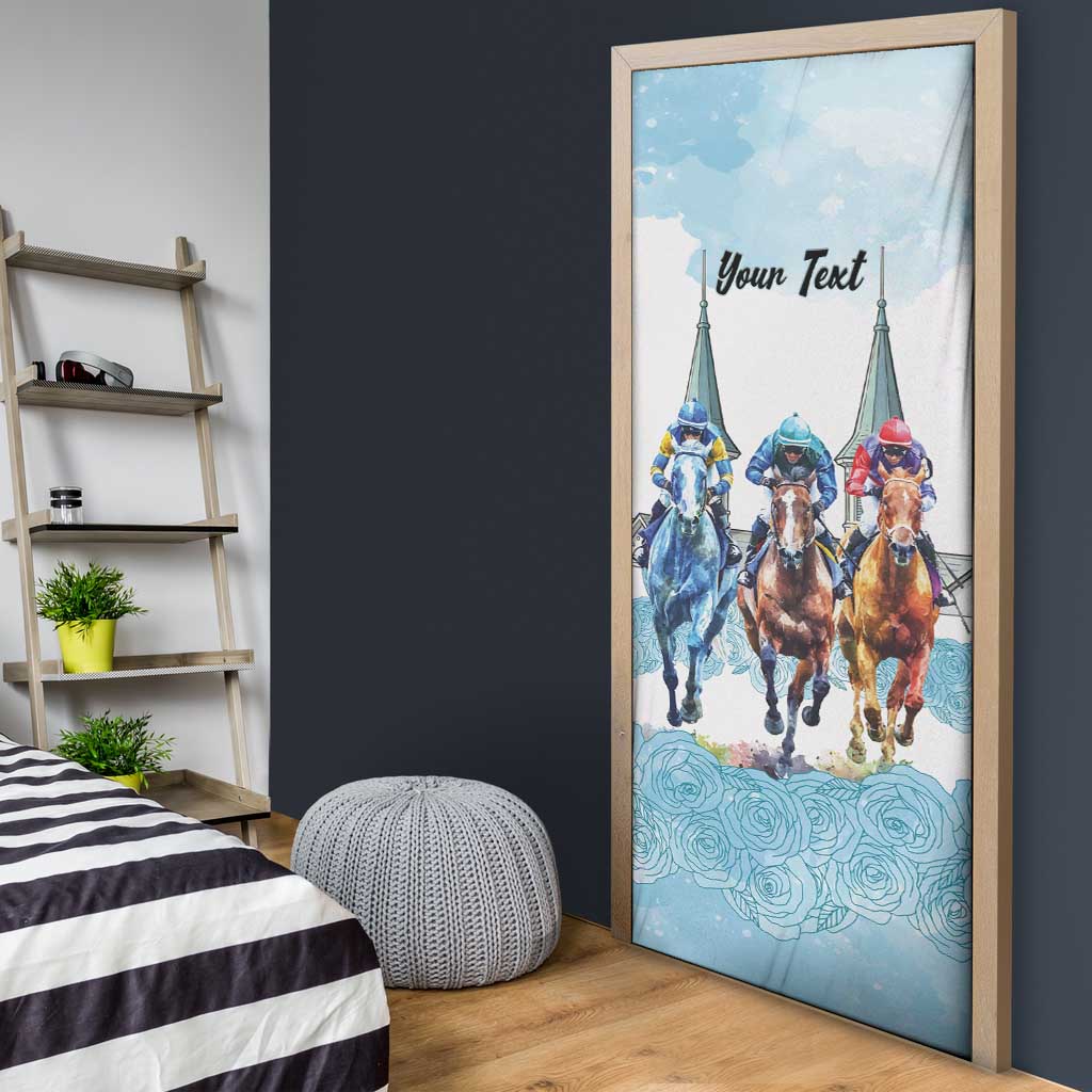 Kentucky Horse Racing Personalized Door Cover Churchill Downs Roses Pastel Blue