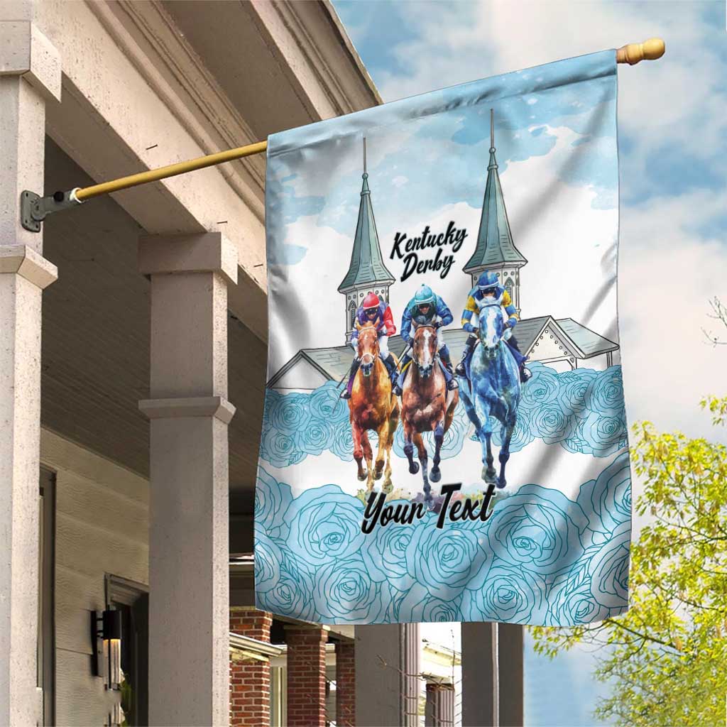 Kentucky Horse Racing Personalized Garden Flag Churchill Downs Roses Pastel Blue