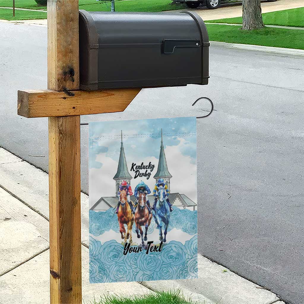 Kentucky Horse Racing Personalized Garden Flag Churchill Downs Roses Pastel Blue