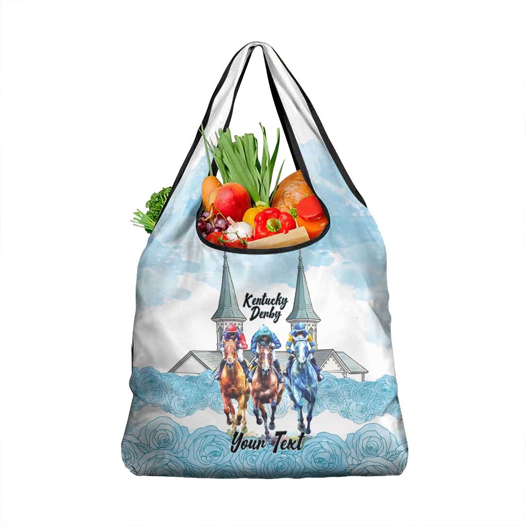 Kentucky Horse Racing Personalized Grocery Bag Churchill Downs Roses Pastel Blue