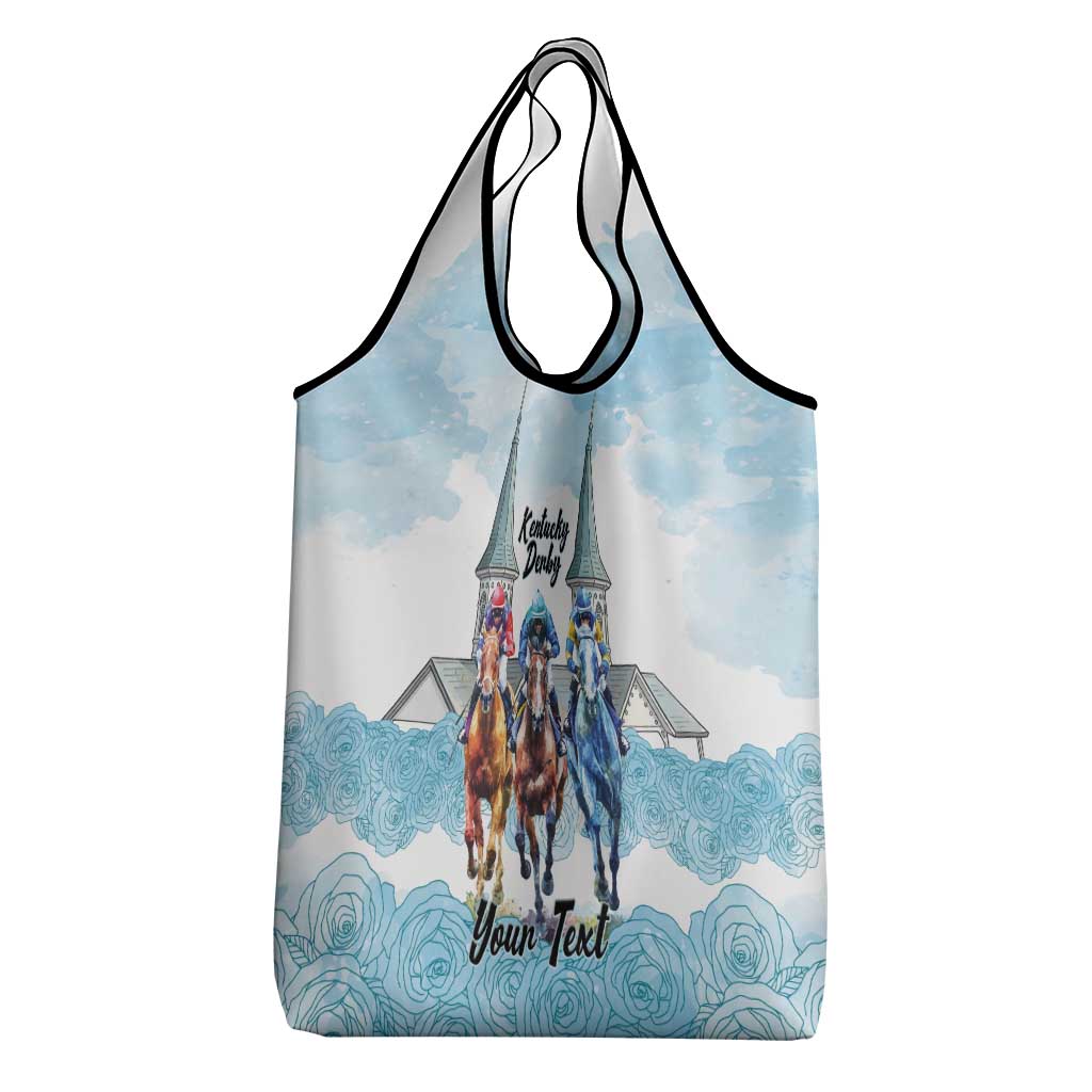 Kentucky Horse Racing Personalized Grocery Bag Churchill Downs Roses Pastel Blue