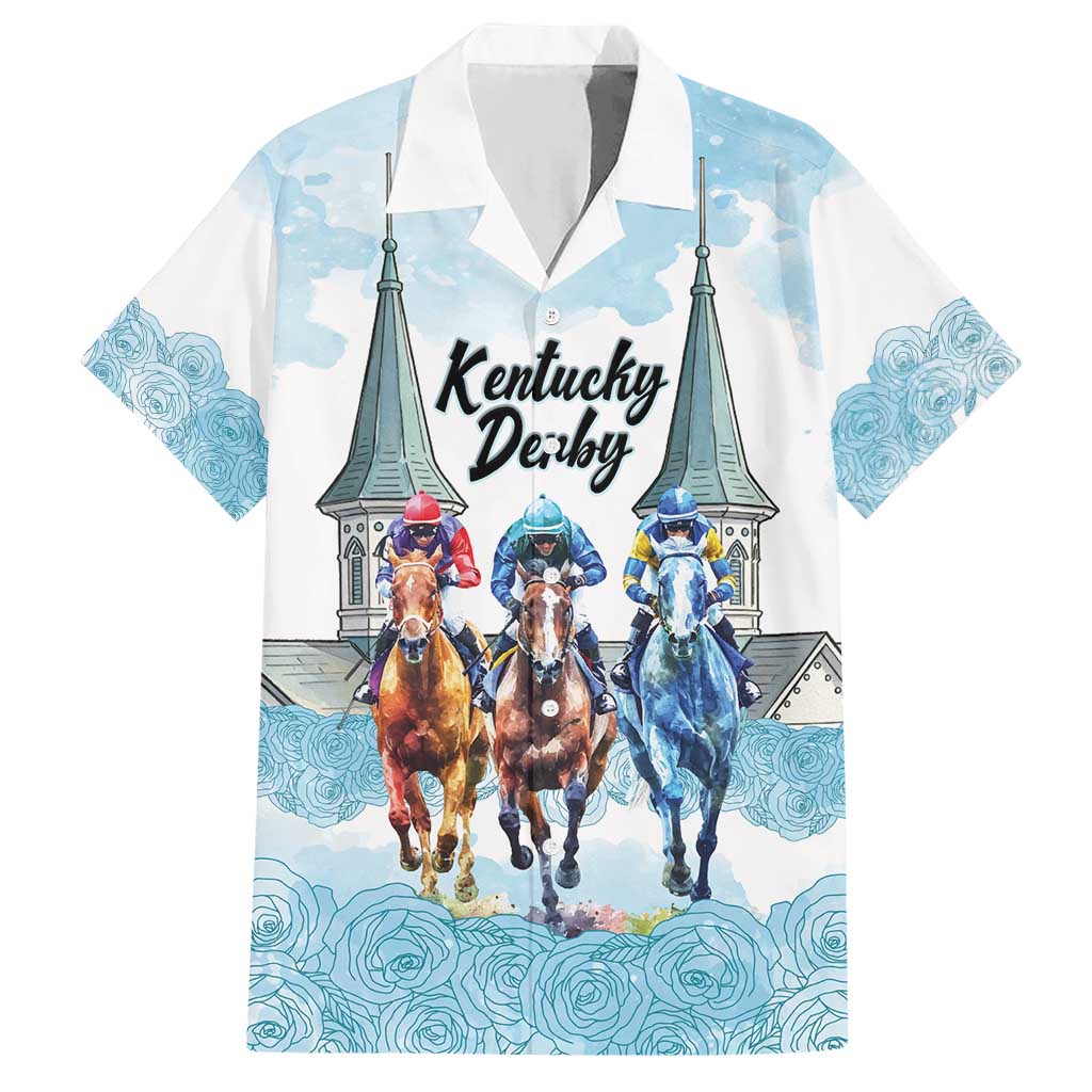 Kentucky Horse Racing Personalized Hawaiian Shirt Churchill Downs Roses Pastel Blue