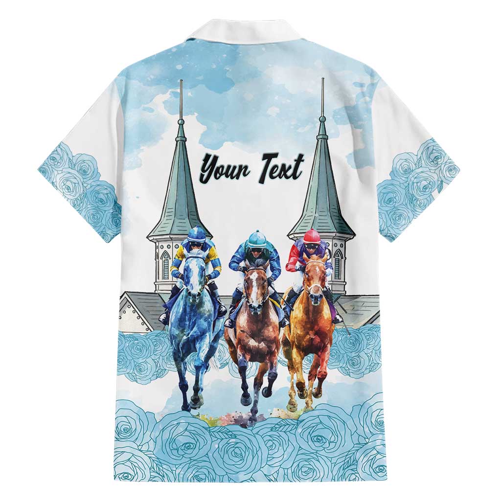 Kentucky Horse Racing Personalized Hawaiian Shirt Churchill Downs Roses Pastel Blue