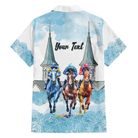 Kentucky Horse Racing Personalized Hawaiian Shirt Churchill Downs Roses Pastel Blue