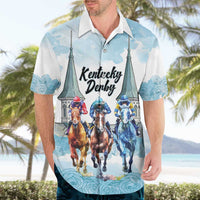 Kentucky Horse Racing Personalized Hawaiian Shirt Churchill Downs Roses Pastel Blue
