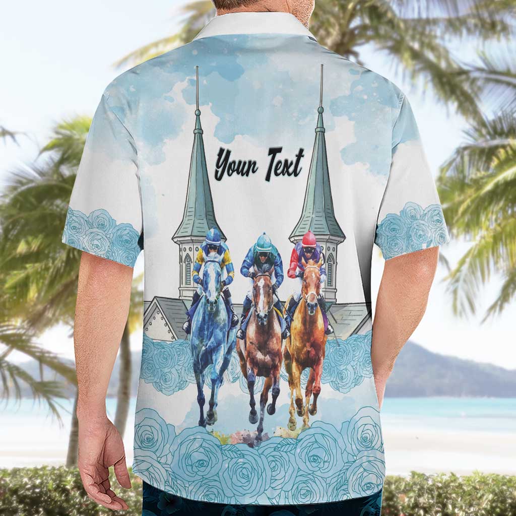 Kentucky Horse Racing Personalized Hawaiian Shirt Churchill Downs Roses Pastel Blue