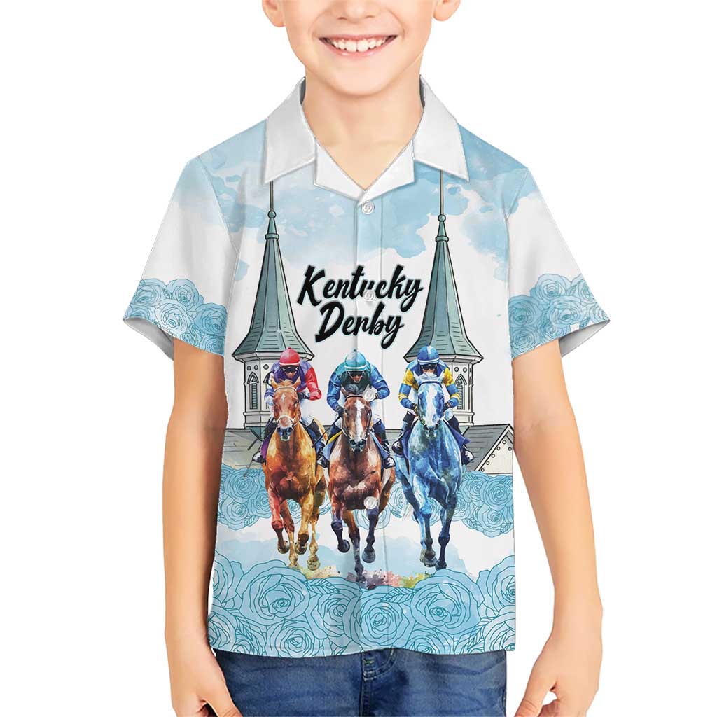 Kentucky Horse Racing Personalized Hawaiian Shirt Churchill Downs Roses Pastel Blue
