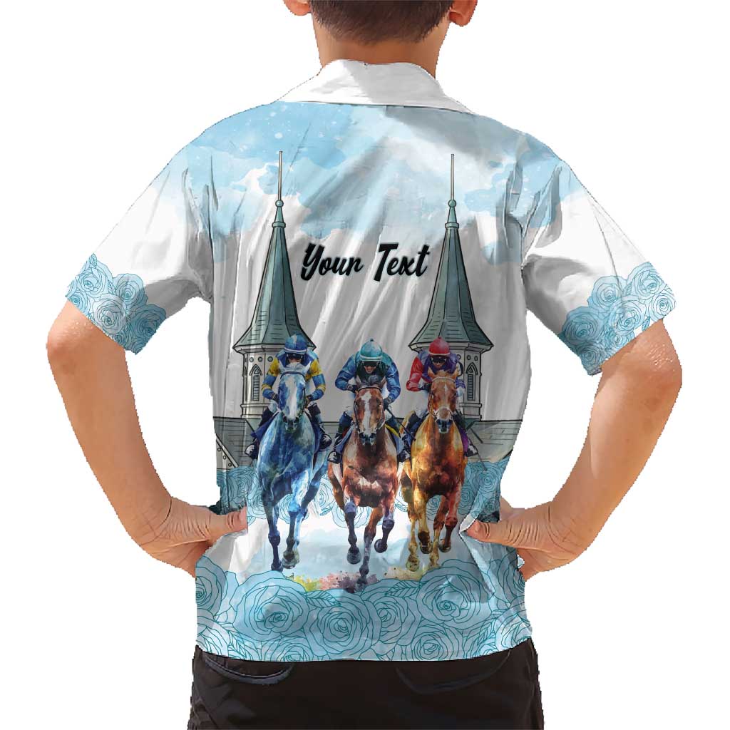 Kentucky Horse Racing Personalized Hawaiian Shirt Churchill Downs Roses Pastel Blue