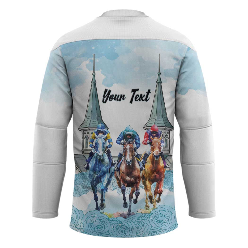 Kentucky Horse Racing Personalized Hockey Jersey Churchill Downs Roses Pastel Blue