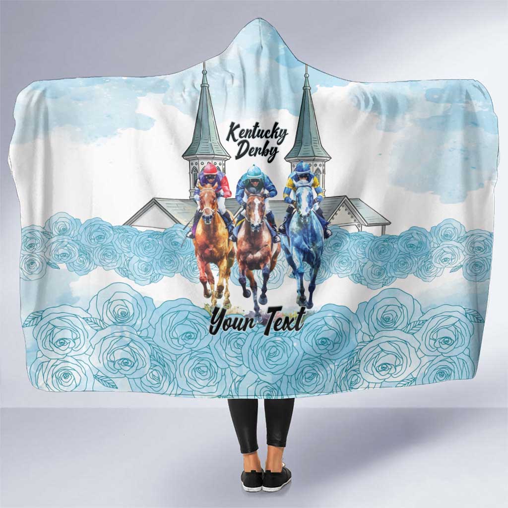 Kentucky Horse Racing Personalized Hooded Blanket Churchill Downs Roses Pastel Blue