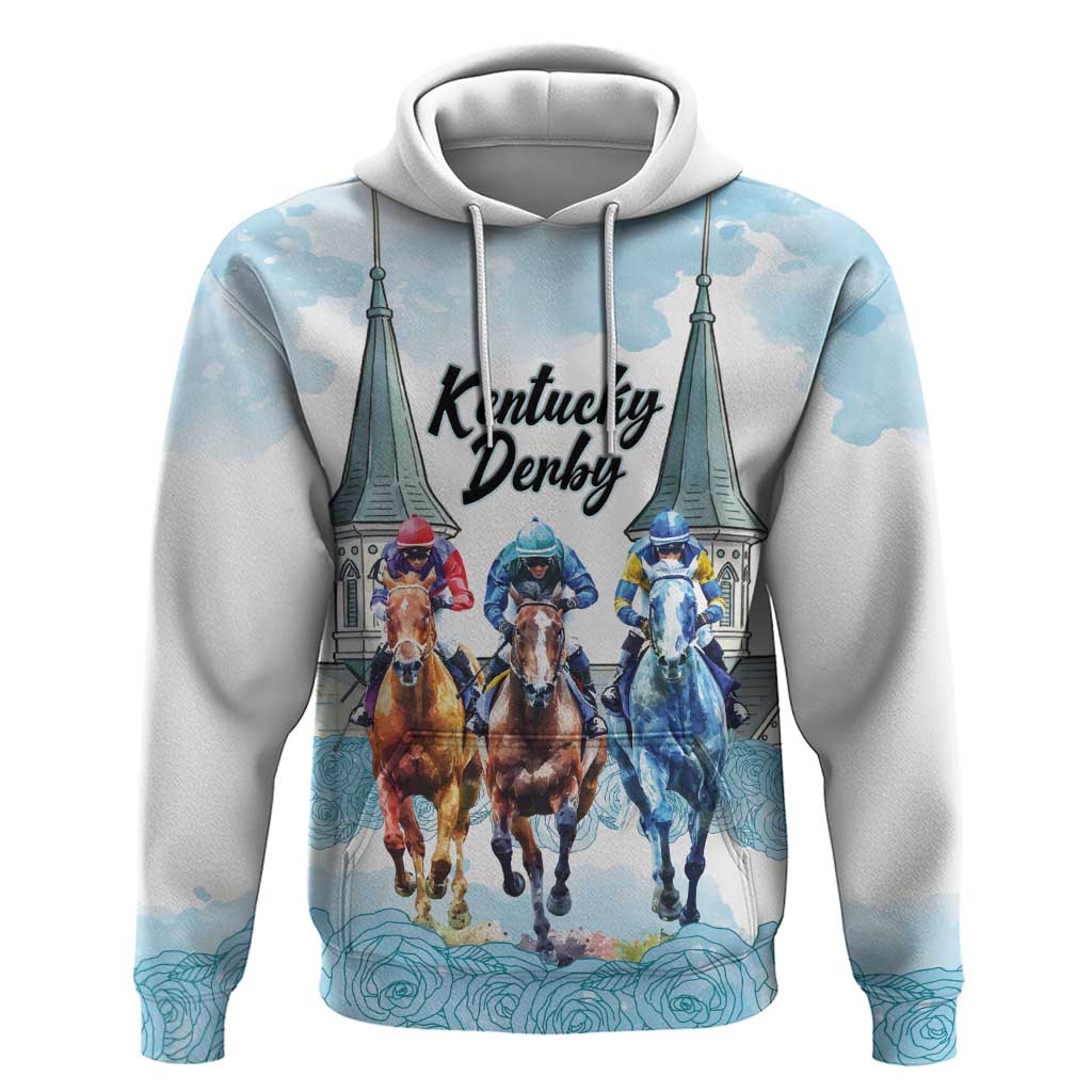 Kentucky Horse Racing Personalized Hoodie Churchill Downs Roses Pastel Blue