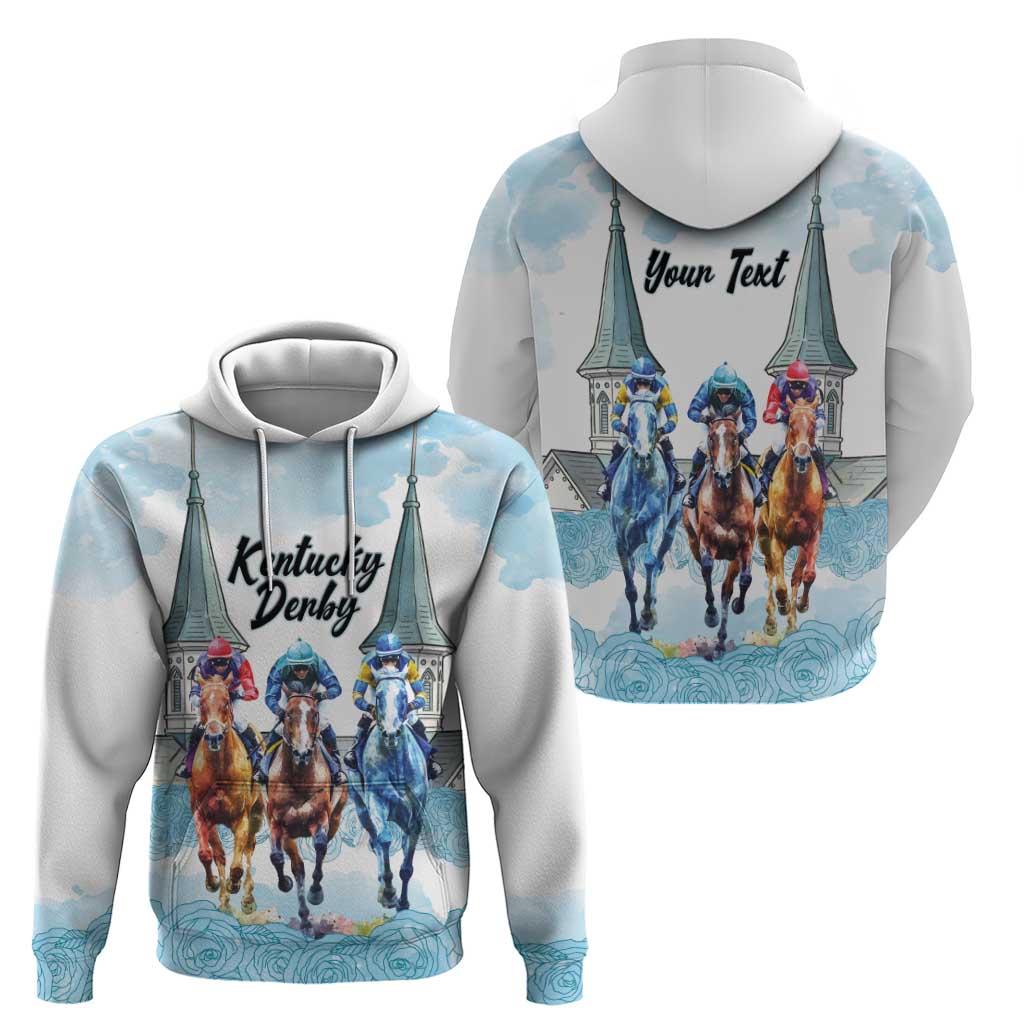 Kentucky Horse Racing Personalized Hoodie Churchill Downs Roses Pastel Blue