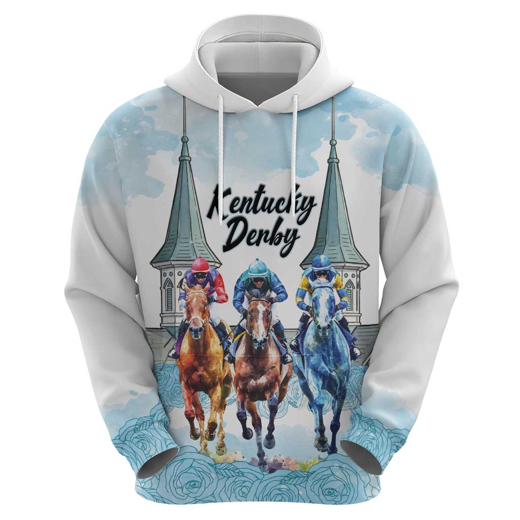 Kentucky Horse Racing Personalized Hoodie Churchill Downs Roses Pastel Blue