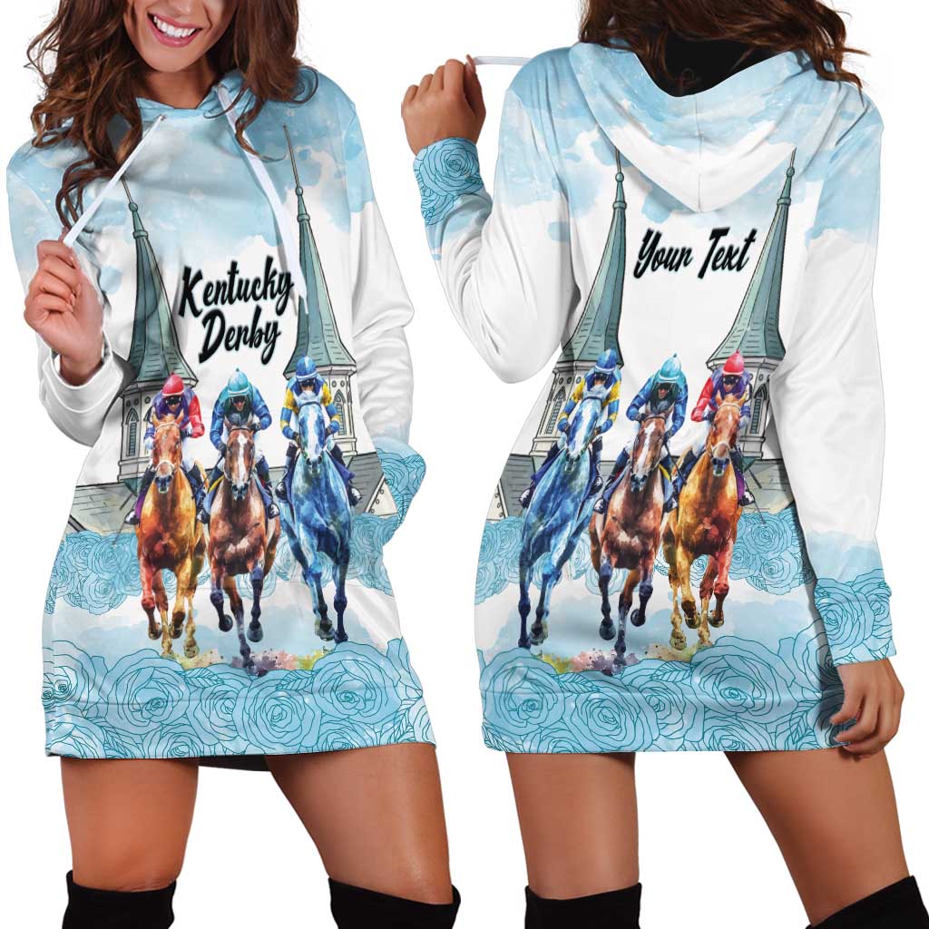 Kentucky Horse Racing Personalized Hoodie Dress Churchill Downs Roses Pastel Blue
