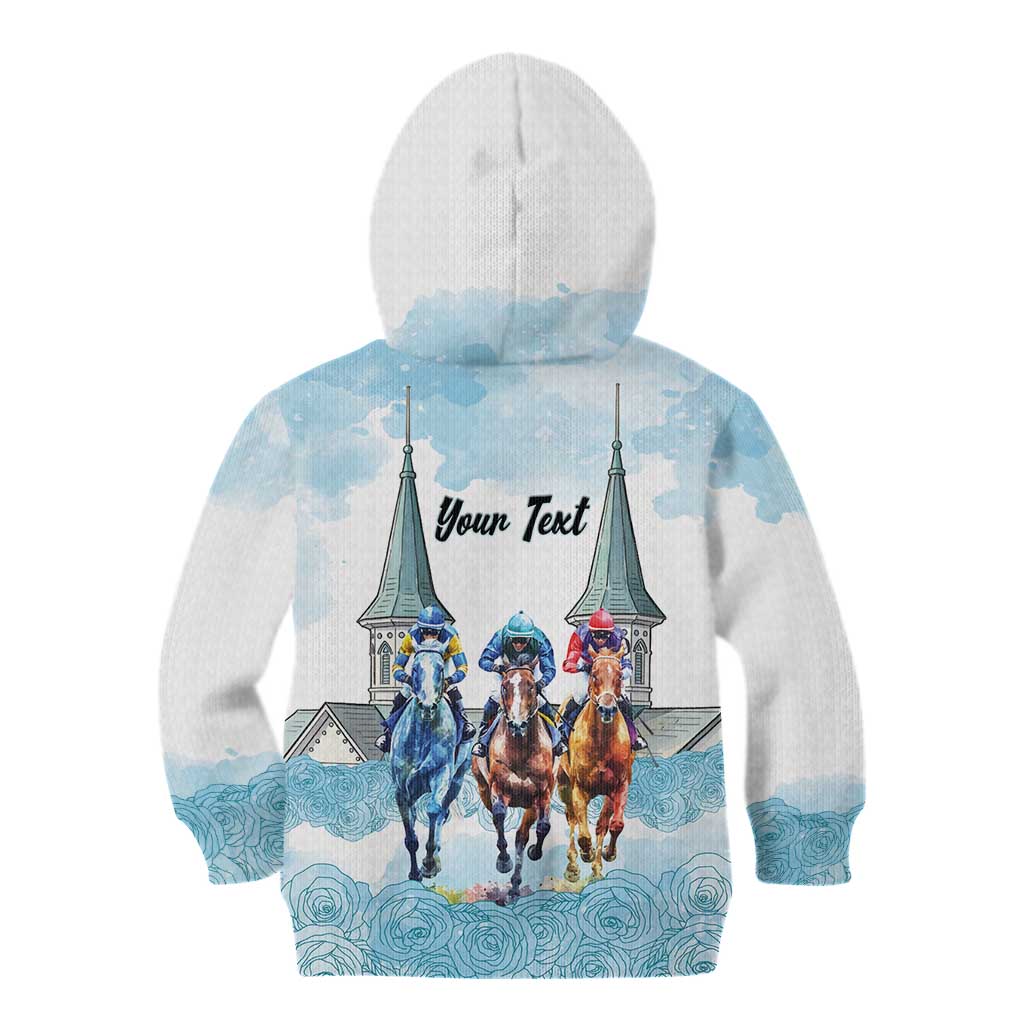 Kentucky Horse Racing Personalized Kid Hoodie Churchill Downs Roses Pastel Blue
