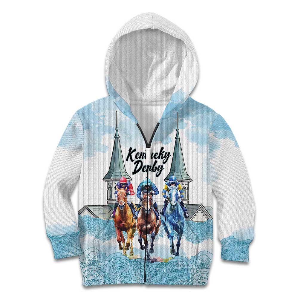 Kentucky Horse Racing Personalized Kid Hoodie Churchill Downs Roses Pastel Blue