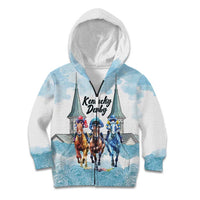 Kentucky Horse Racing Personalized Kid Hoodie Churchill Downs Roses Pastel Blue