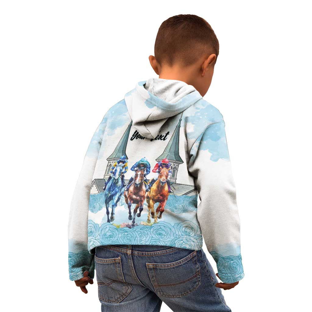 Kentucky Horse Racing Personalized Kid Hoodie Churchill Downs Roses Pastel Blue