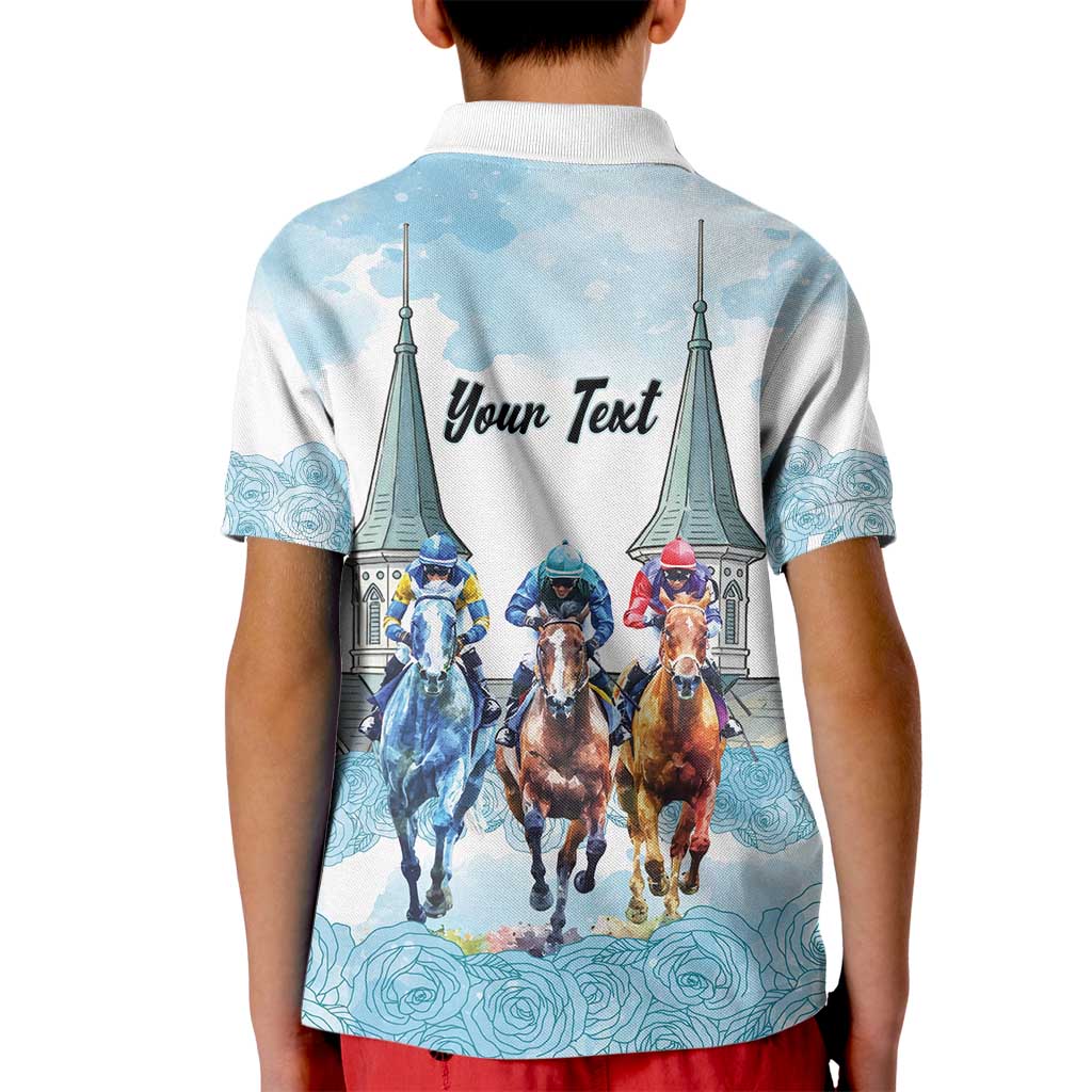 Kentucky Horse Racing Personalized Kid Polo Shirt Churchill Downs Roses Pastel Blue