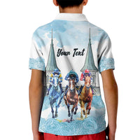 Kentucky Horse Racing Personalized Kid Polo Shirt Churchill Downs Roses Pastel Blue