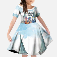 Kentucky Horse Racing Personalized Kid Short Sleeve Dress Churchill Downs Roses Pastel Blue