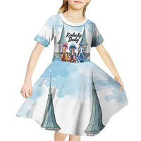 Kentucky Horse Racing Personalized Kid Short Sleeve Dress Churchill Downs Roses Pastel Blue