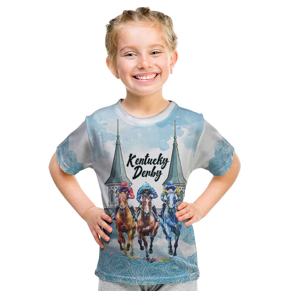 Kentucky Horse Racing Personalized Kid T Shirt Churchill Downs Roses Pastel Blue