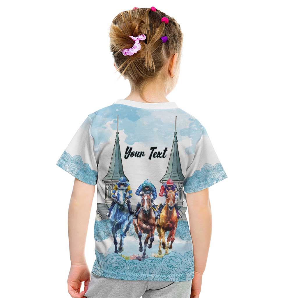 Kentucky Horse Racing Personalized Kid T Shirt Churchill Downs Roses Pastel Blue