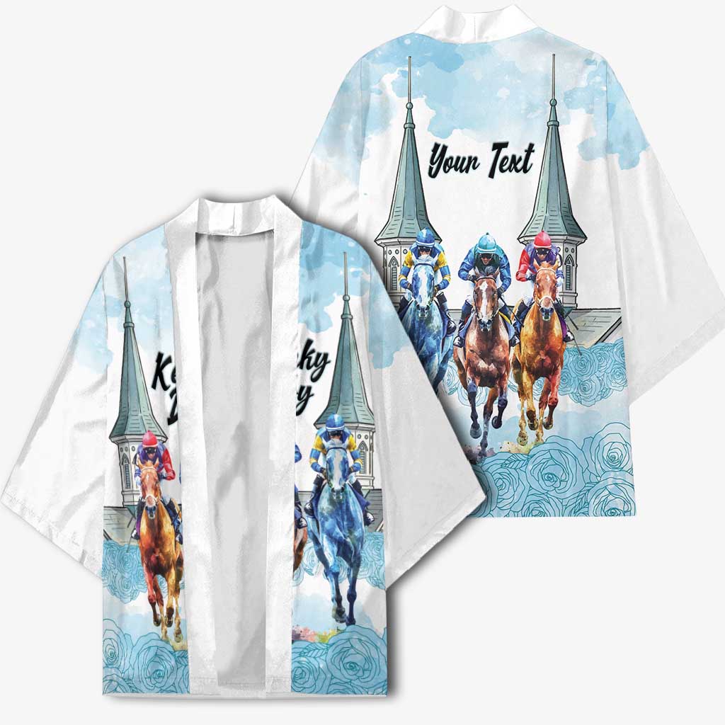 Kentucky Horse Racing Personalized Kimono Churchill Downs Roses Pastel Blue