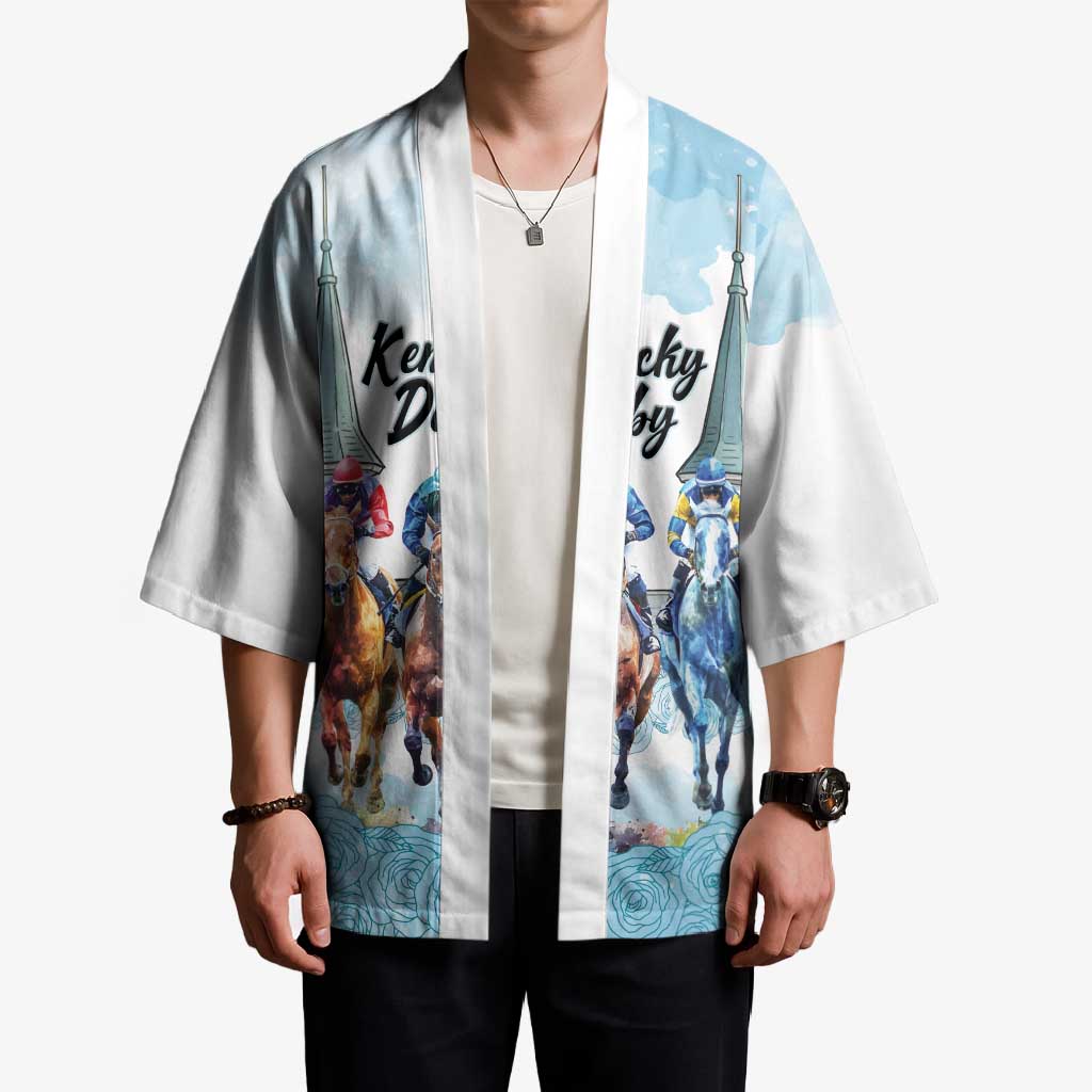 Kentucky Horse Racing Personalized Kimono Churchill Downs Roses Pastel Blue