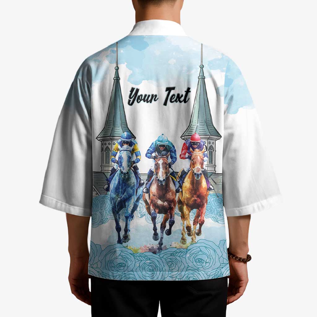 Kentucky Horse Racing Personalized Kimono Churchill Downs Roses Pastel Blue