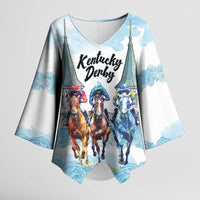 Kentucky Horse Racing Personalized Kimono Sleeve Blouse Churchill Downs Roses Pastel Blue