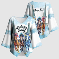Kentucky Horse Racing Personalized Kimono Sleeve Blouse Churchill Downs Roses Pastel Blue