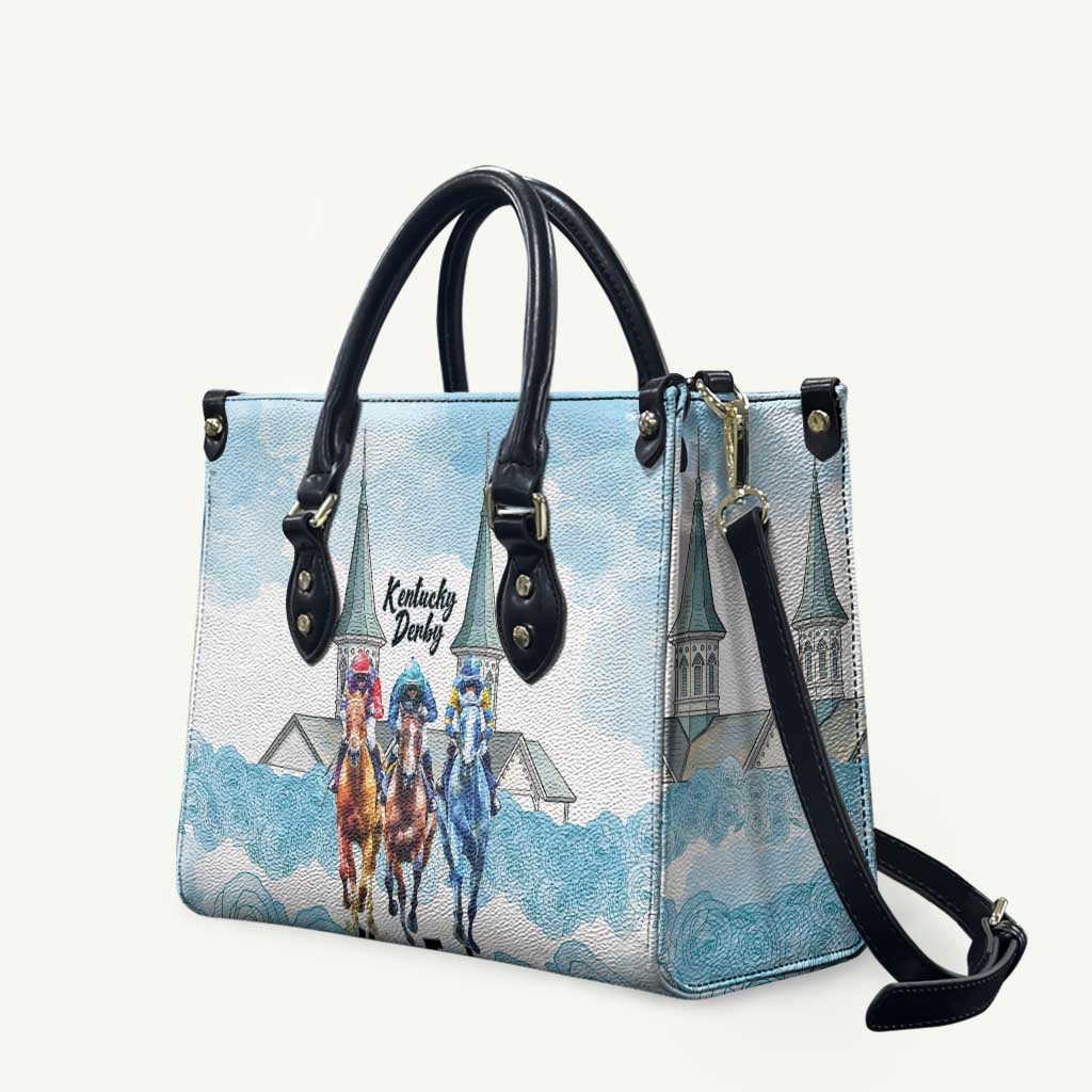 Kentucky Horse Racing Personalized Leather Bag Churchill Downs Roses Pastel Blue