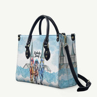 Kentucky Horse Racing Personalized Leather Bag Churchill Downs Roses Pastel Blue