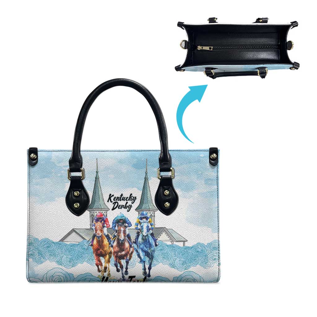 Kentucky Horse Racing Personalized Leather Bag Churchill Downs Roses Pastel Blue