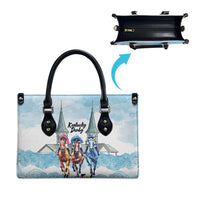 Kentucky Horse Racing Personalized Leather Bag Churchill Downs Roses Pastel Blue