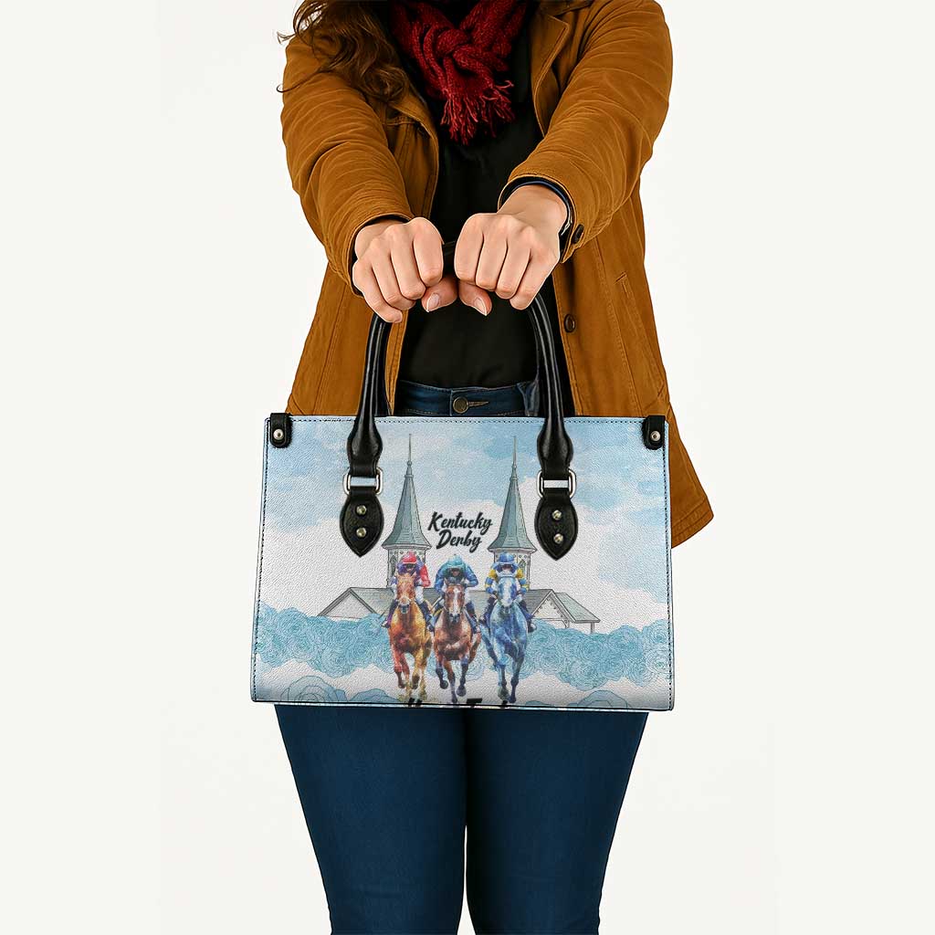 Kentucky Horse Racing Personalized Leather Bag Churchill Downs Roses Pastel Blue