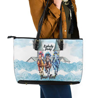Kentucky Horse Racing Personalized Leather Tote Bag Churchill Downs Roses Pastel Blue