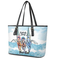 Kentucky Horse Racing Personalized Leather Tote Bag Churchill Downs Roses Pastel Blue