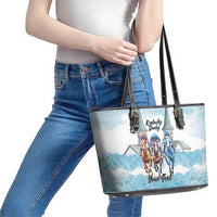 Kentucky Horse Racing Personalized Leather Tote Bag Churchill Downs Roses Pastel Blue