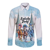 Kentucky Horse Racing Personalized Long Sleeve Button Shirt Churchill Downs Roses Pastel Blue