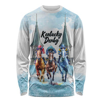 Kentucky Horse Racing Personalized Long Sleeve Shirt Churchill Downs Roses Pastel Blue