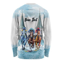 Kentucky Horse Racing Personalized Long Sleeve Shirt Churchill Downs Roses Pastel Blue
