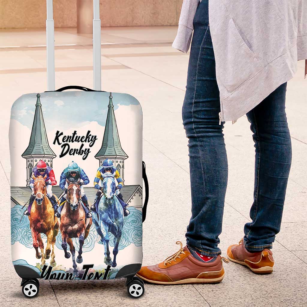 Kentucky Horse Racing Personalized Luggage Cover Churchill Downs Roses Pastel Blue