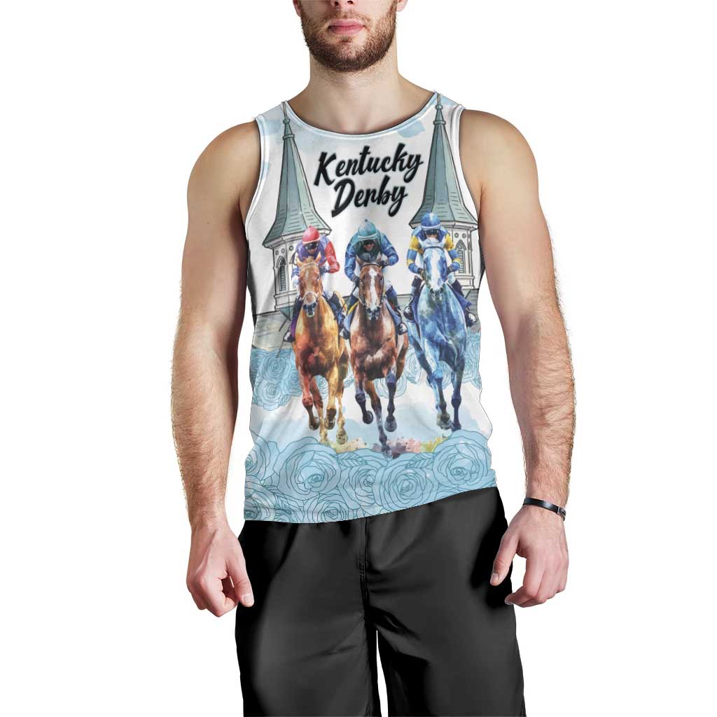 Kentucky Horse Racing Personalized Men Tank Top Churchill Downs Roses Pastel Blue